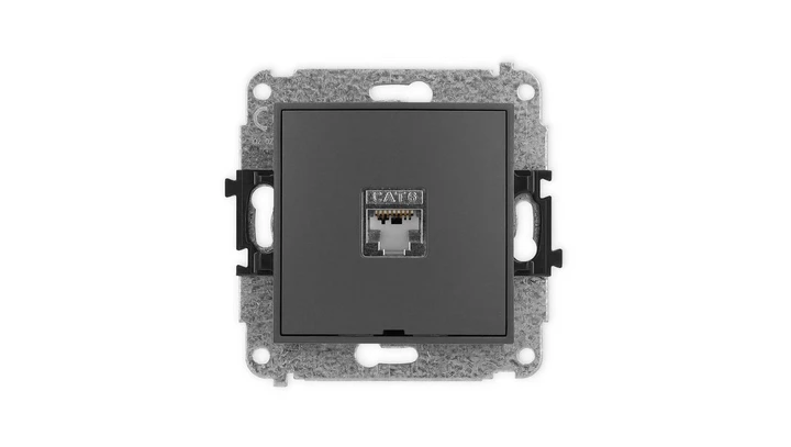 ICON Mechanizm gniazda komputerowego poj. 1xRJ45, kat. 6, ekranowane, 8-styk, bez pola opisowego grafitowy mat 28IGKBO-5