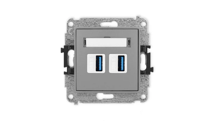 ICON Mechanizm gniazda podwójnego 2xUSB A-A 3.0 szary mat 27IGUSB-6