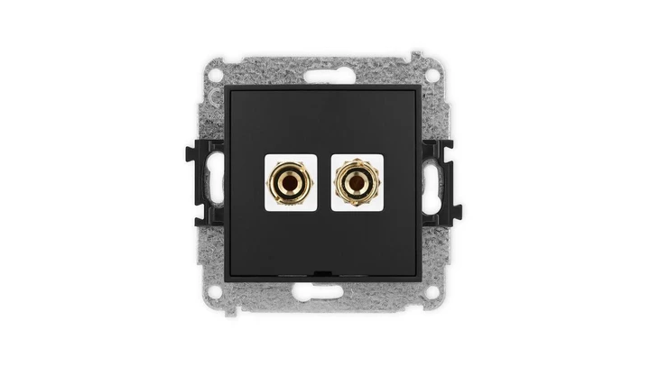 ICON Mechanizm gniazda głośnik. poj., bez opisu (banan czerwony i czarny, pozłacany, 4 mm2, do lutowania) czarny mat 12IGGBO-3