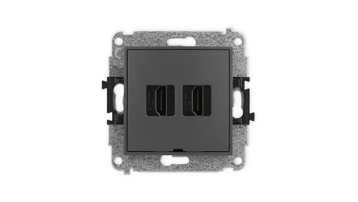 ICON Mechanizm gniazda podwójnego HDMI 2.0, bez pola opisowego grafitowy mat 28IHDMIBO-4