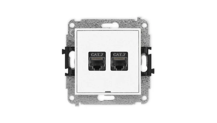 ICON Mechanizm gniazda komputerowego podwójnego 2xRJ45, kat. 7, ekranowane, 8-stykowy, bez pola opisowego biały mat 25IGKBO-10