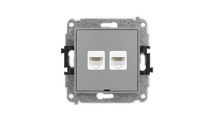 ICON Mechanizm gniazda komputerowego podwójnego 2xRJ45, kat. 5e, 8-stykowy, bez pola opisowego szary mat 27IGKBO-2