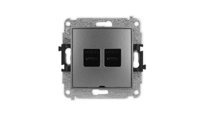 ICON Mechanizm gniazda podwójnego 2xUSB C-C, bez pola opisowego grafitowy 11IGUSBBO-8
