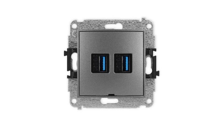 ICON Mechanizm gniazda podwójnego 2xUSB A-A 3.0, bez pola opisowego grafitowy 11IGUSBBO-6