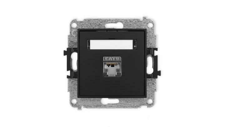 ICON Mechanizm gniazda komputerowego pojedynczego 1xRJ45, kat. 6, ekranowane, 8-stykowy czarny mat 12IGK-5