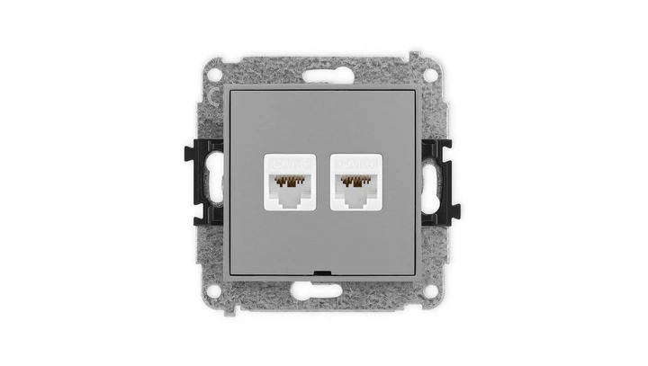 ICON Mechanizm gniazda komputerowego podwójnego 2xRJ45, kat. 6A, 8-stykowy, bez pola opisowego szary mat 27IGKBO-8