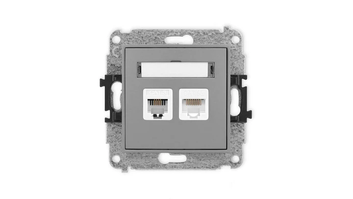 ICON Mechanizm gniazda telefonicznego poj. 1xRJ11 + komputerowego poj. 1xRJ45, kat. 5e, 8-styk, beznarzędziowe szary mat 27IGTK
