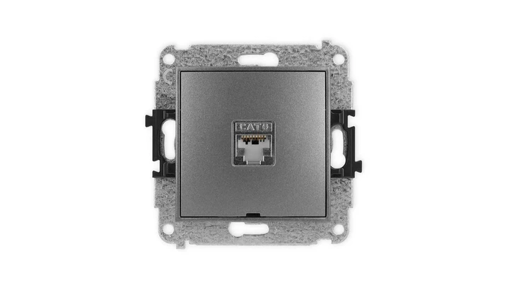 ICON Mechanizm gniazda komputerowego pojedynczego 1xRJ45, kat. 6, ekranowane, 8-stykowy, bez pola opisowego grafitowy 11IGKBO-5