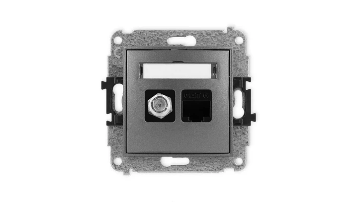 ICON Mechanizm gniazda antenowego poj. typu F (SAT) + gniazda komp. poj. 1xRJ45, kat. 6, 8-stykowy grafitowy 11IGFK-3