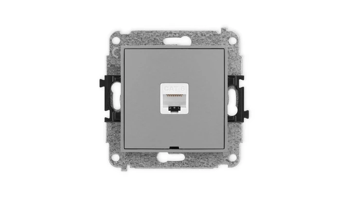 ICON Mechanizm gniazda komputerowego pojedynczego 1xRJ45, kat. 6, 8-stykowy, bez pola opisowego szary mat 27IGKBO-3