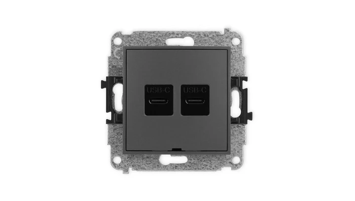 ICON Mechanizm gniazda podwójnego 2xUSB C-C, bez pola opisowego grafitowy mat 28IGUSBBO-8