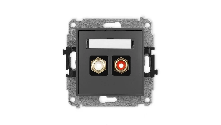 ICON Mechanizm gniazda podwójnego RCA (typu cinch - biały i czerwony, pozłacany) grafitowy mat 28IGRCA-2