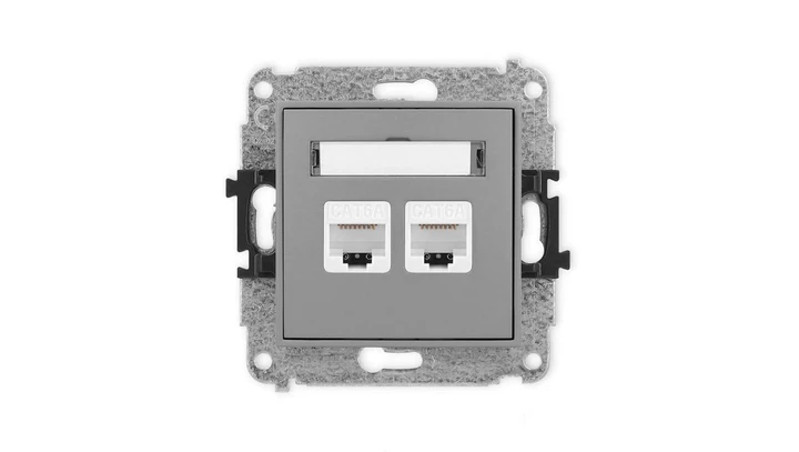 ICON Mechanizm gniazda komputerowego podwójnego 2xRJ45, kat. 6A, 8-stykowy szary mat 27IGK-8