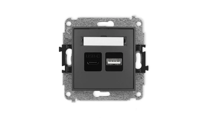ICON Mechanizm ładowarki USB podwójnej USB C + USB A, 20W max. grafitowy mat 28ICUSB-8