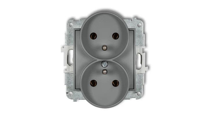 ICON Mechanizm gniazda podwójnego do ramki z uziemieniem 2x(2P+Z) (bez przesłon torów prądowych) szary mat 27IGPR-2z