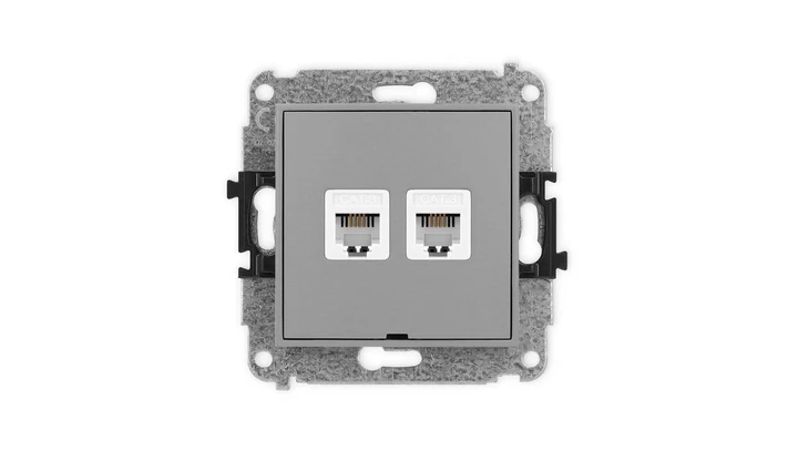 ICON Mechanizm gniazda telefonicznego podwójnego 2xRJ11, 4-stykowy, beznarzędziowe, bez pola opisowego szary mat 27IGTBO-2