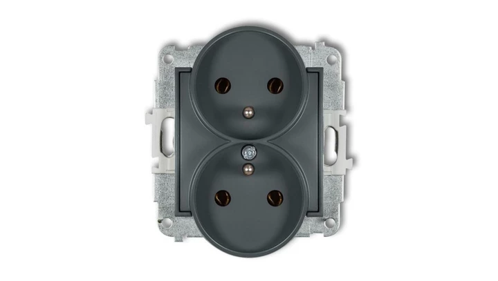 ICON Mechanizm gniazda podwójnego do ramki z uziemieniem 2x(2P+Z) (bez przesłon torów prądowych) grafitowy mat 28IGPR-2z