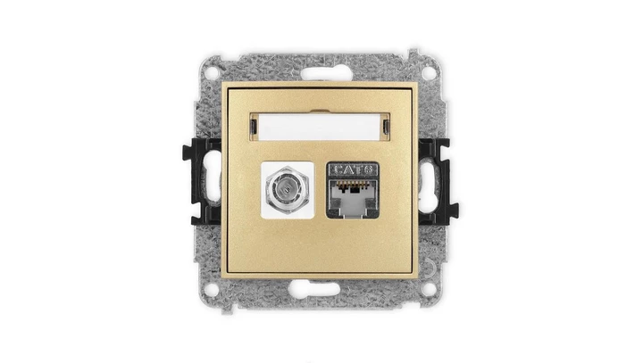 ICON Mechanizm gniazda antenowego poj. typu F (SAT) + gniazda komp. poj. 1xRJ45, kat. 6 ekranowane, 8-stykowy złoty 29IGFK-5
