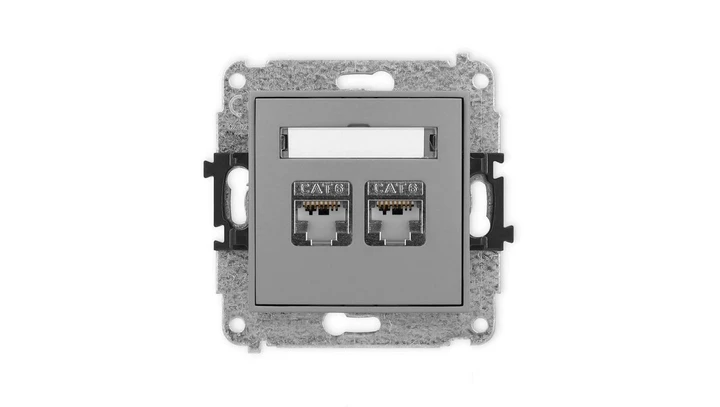 ICON Mechanizm gniazda komputerowego podwójnego 2xRJ45, kat. 6, ekranowane, 8-stykowy szary mat 27IGK-6