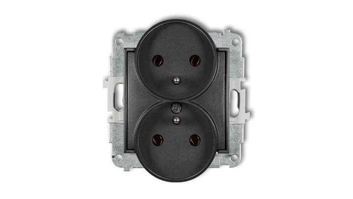 ICON Mechanizm gniazda podwójnego do ramki z uziemieniem 2x(2P+Z) (bez przesłon torów prądowych) grafitowy 11IGPR-2z