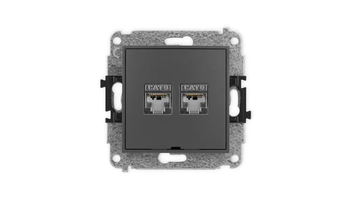 ICON Mechanizm gniazda komputerowego podwójnego 2xRJ45, kat. 6, ekranowane, 8-styk, bez pola opisowego grafitowy mat 28IGKBO-6
