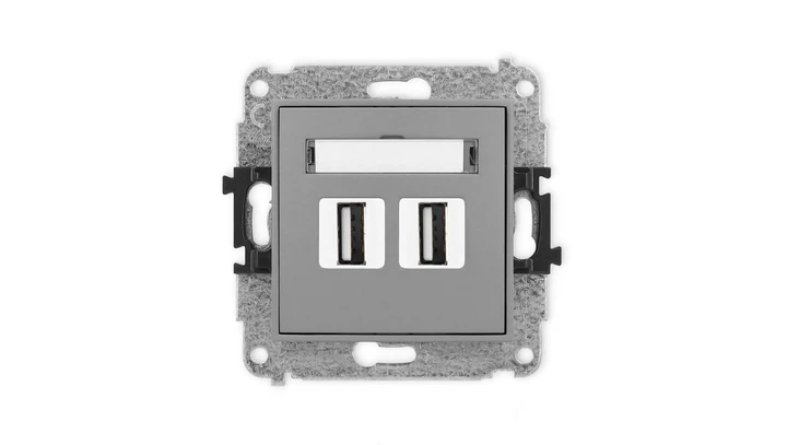 ICON Mechanizm gniazda podwójnego 2xUSB A-A 2.0 szary mat 27IGUSB-2