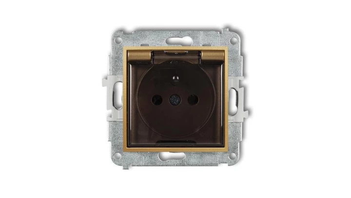 ICON Mechanizm gniazda bryzgoszczelnego z uziemieniem 2P+Z (klapka dymna, przesłony torów prądowych) złoty 29IGPB-1zdp