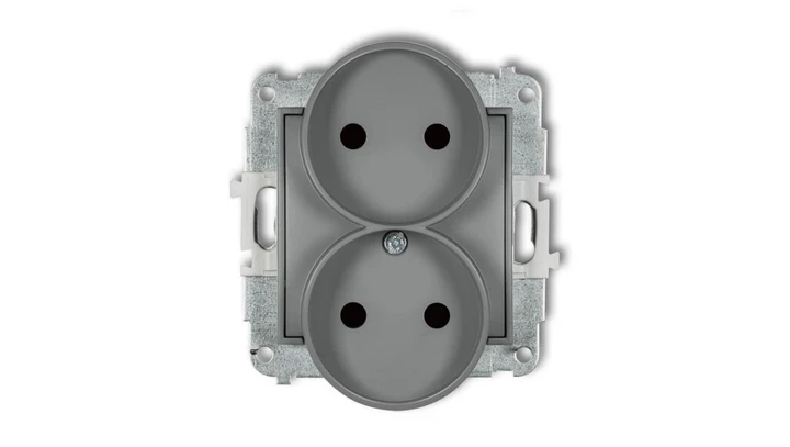 ICON Mechanizm gniazda podwójnego do ramki bez uziemienia 2x2P (przesłony torów prądowych) szary mat 27IGPR-2p