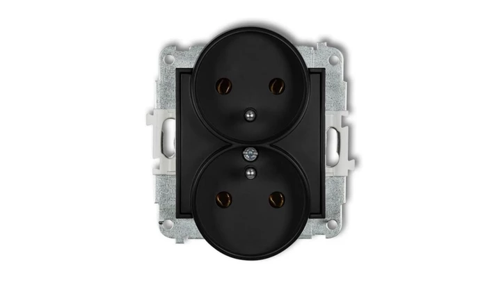ICON Mechanizm gniazda podwójnego do ramki z uziemieniem 2x(2P+Z) (bez przesłon torów prądowych) czarny mat 12IGPR-2z