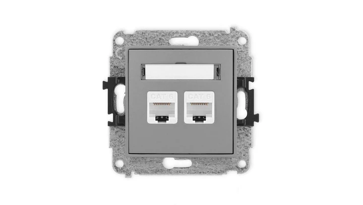 ICON Mechanizm gniazda komputerowego podwójnego 2xRJ45, kat. 6, 8-stykowy szary mat 27IGK-4