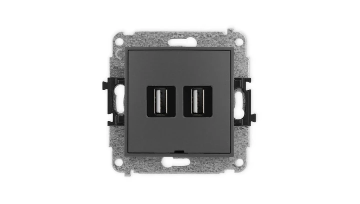 ICON Mechanizm gniazda podwójnego 2xUSB A-A 2.0, bez pola opisowego grafitowy mat 28IGUSBBO-2