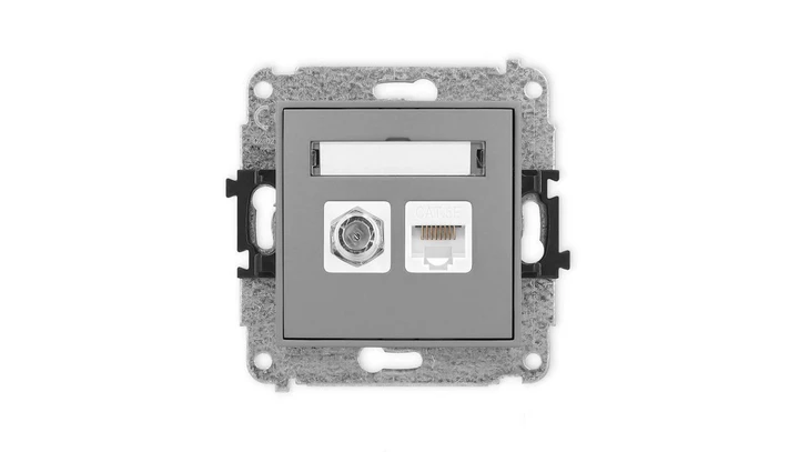 ICON Mechanizm gniazda antenowego poj. typu F (SAT) + gniazda komp. poj. 1xRJ45, kat. 5e, 8-stykowy szary mat 27IGFK-1