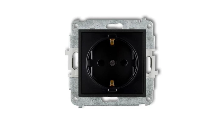 ICON Mechanizm gniazda pojedynczego z uziemieniem SCHUKO 2P+Z (przesłony torów prądowych) czarny mat 12IGP-1sp