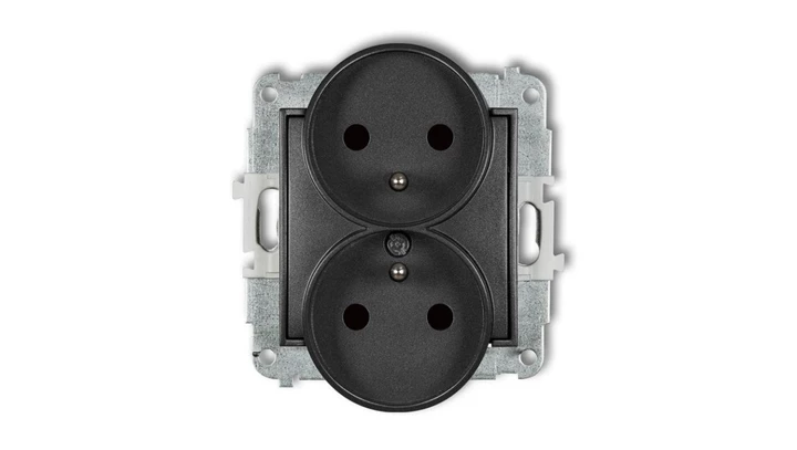 ICON Mechanizm gniazda podwójnego do ramki z uziemieniem 2x(2P+Z) (przesłony torów prądowych) grafitowy 11IGPR-2zp