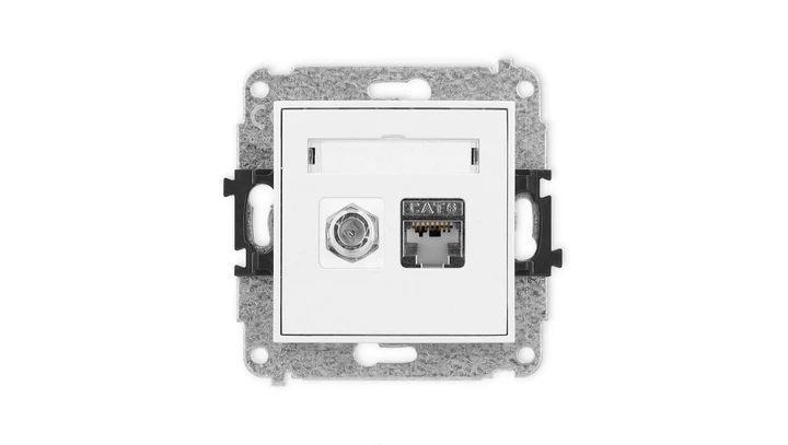 ICON Mechanizm gniazda antenowego poj. typu F (SAT) + gniazda komp. poj. 1xRJ45, kat. 6 ekranowane, 8-stykowy biały IGFK-5