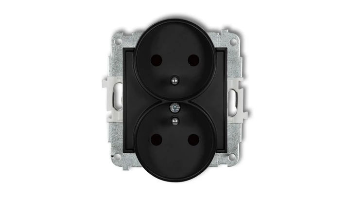 ICON Mechanizm gniazda podwójnego do ramki z uziemieniem 2x(2P+Z) (przesłony torów prądowych) czarny mat 12IGPR-2zp