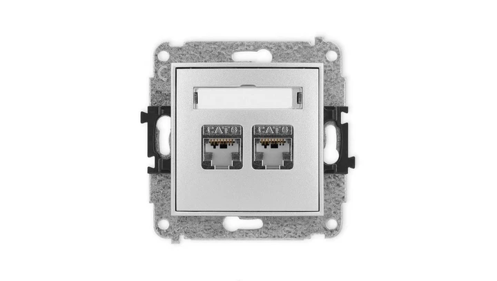 ICON Mechanizm gniazda komputerowego podwójnego 2xRJ45, kat. 6, ekranowane, 8-stykowy srebrny metalik 7IGK-6