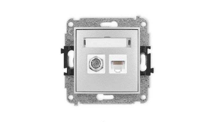 ICON Mechanizm gniazda antenowego poj. typu F (SAT) + gniazda komp. poj. 1xRJ45, kat. 5e, 8-stykowy srebrny metalik 7IGFK-1