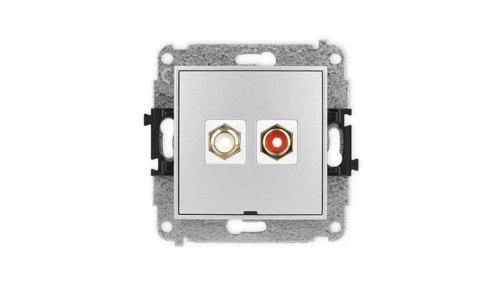 ICON Mechanizm gniazda podwójnego RCA, bez pola opisowego (typu cinch - biały i czerwony, pozłacany) srebrny metalik 7IGRCABO-2