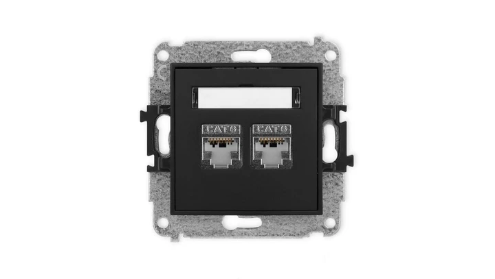 ICON Mechanizm gniazda komputerowego podwójnego 2xRJ45, kat. 6, ekranowane, 8-stykowy czarny mat 12IGK-6