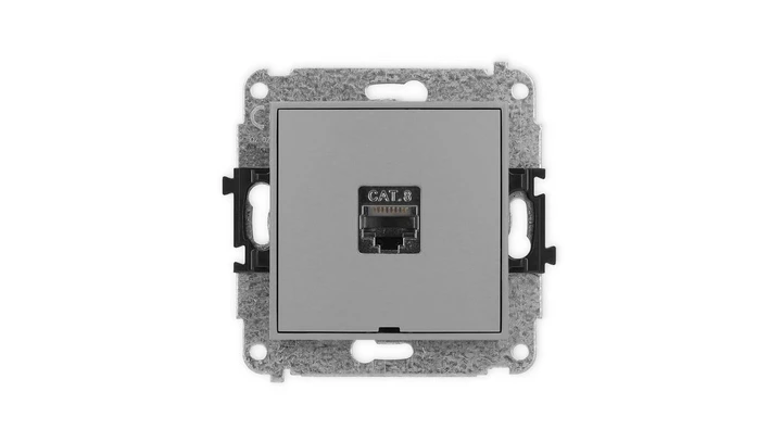 ICON Mechanizm gniazda komputerowego pojedynczego 1xRJ45, kat. 8, ekranowane, 8-stykowy, bez pola opisowego szary mat 27IGKBO-11