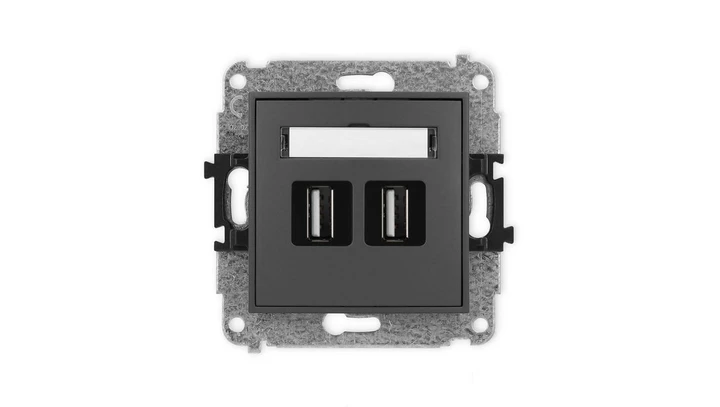 ICON Mechanizm gniazda podwójnego 2xUSB A-A 2.0 grafitowy mat 28IGUSB-2