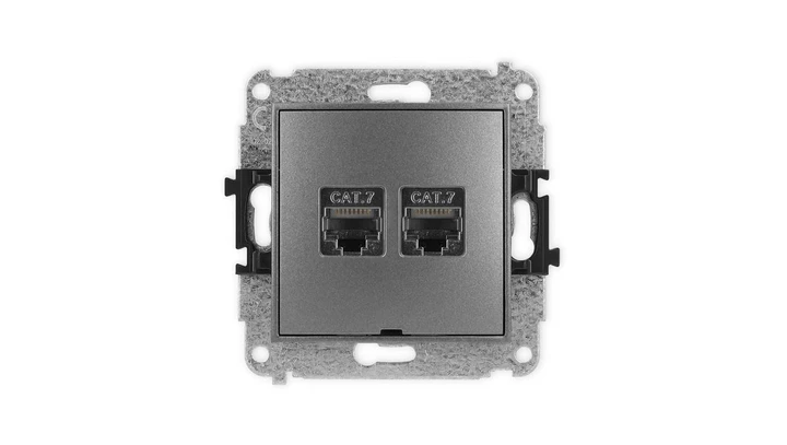 ICON Mechanizm gniazda komputerowego podwójnego 2xRJ45, kat. 7, ekranowane, 8-stykowy, bez pola opisowego grafitowy 11IGKBO-10