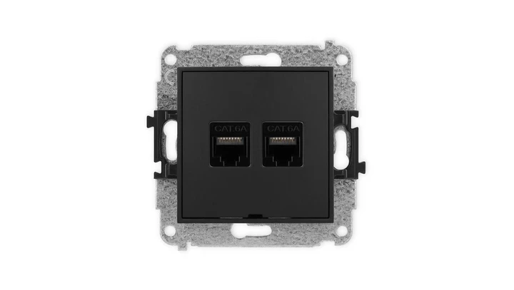 ICON Mechanizm gniazda komputerowego podwójnego 2xRJ45, kat. 6A, 8-stykowy, bez pola opisowego czarny mat 12IGKBO-8