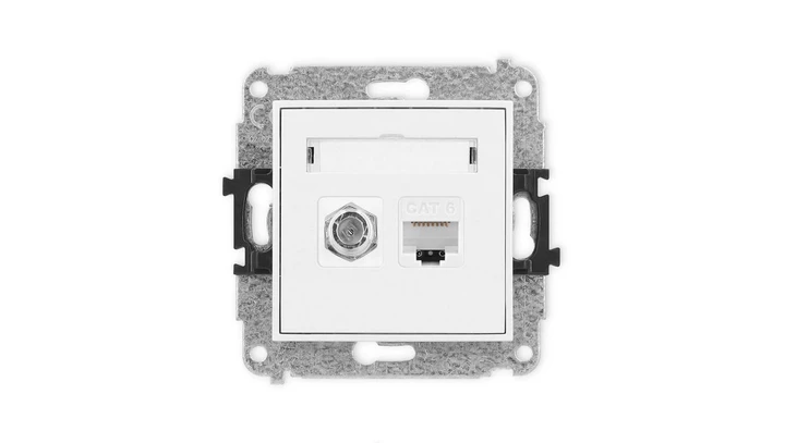 ICON Mechanizm gniazda antenowego poj. typu F (SAT) + gniazda komp. poj. 1xRJ45, kat. 6, 8-stykowy biały mat 25IGFK-3