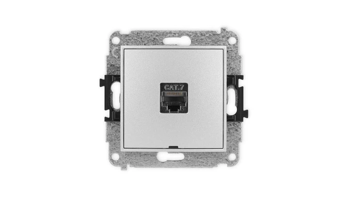 ICON Mechanizm gniazda komputerowego pojedynczego 1xRJ45 kat. 7, ekranowane, 8-styk, bez pola opisowego srebrny metalik 7IGKBO-9