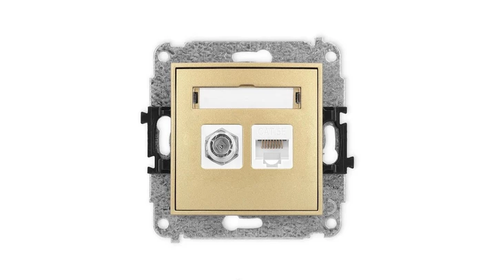 ICON Mechanizm gniazda antenowego poj. typu F (SAT) + gniazda komp. poj. 1xRJ45, kat. 5e, 8-stykowy złoty 29IGFK-1