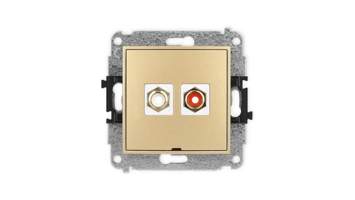 ICON Mechanizm gniazda podwójnego RCA, bez pola opisowego (typu cinch - biały i czerwony, pozłacany) złoty 29IGRCABO-2