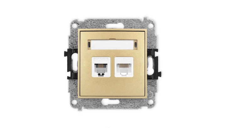 ICON Mechanizm gniazda telefonicznego poj. 1xRJ11 + komputerowego poj. 1xRJ45, kat. 5e, 8-styk, beznarzędziowe złoty 29IGTK