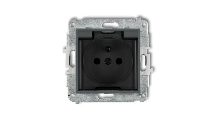 ICON Mechanizm gniazda bryzgoszczelnego z uziemieniem 2P+Z (klapka dymna, przesłony torów prądowych) grafitowy mat 28IGPB-1zdp